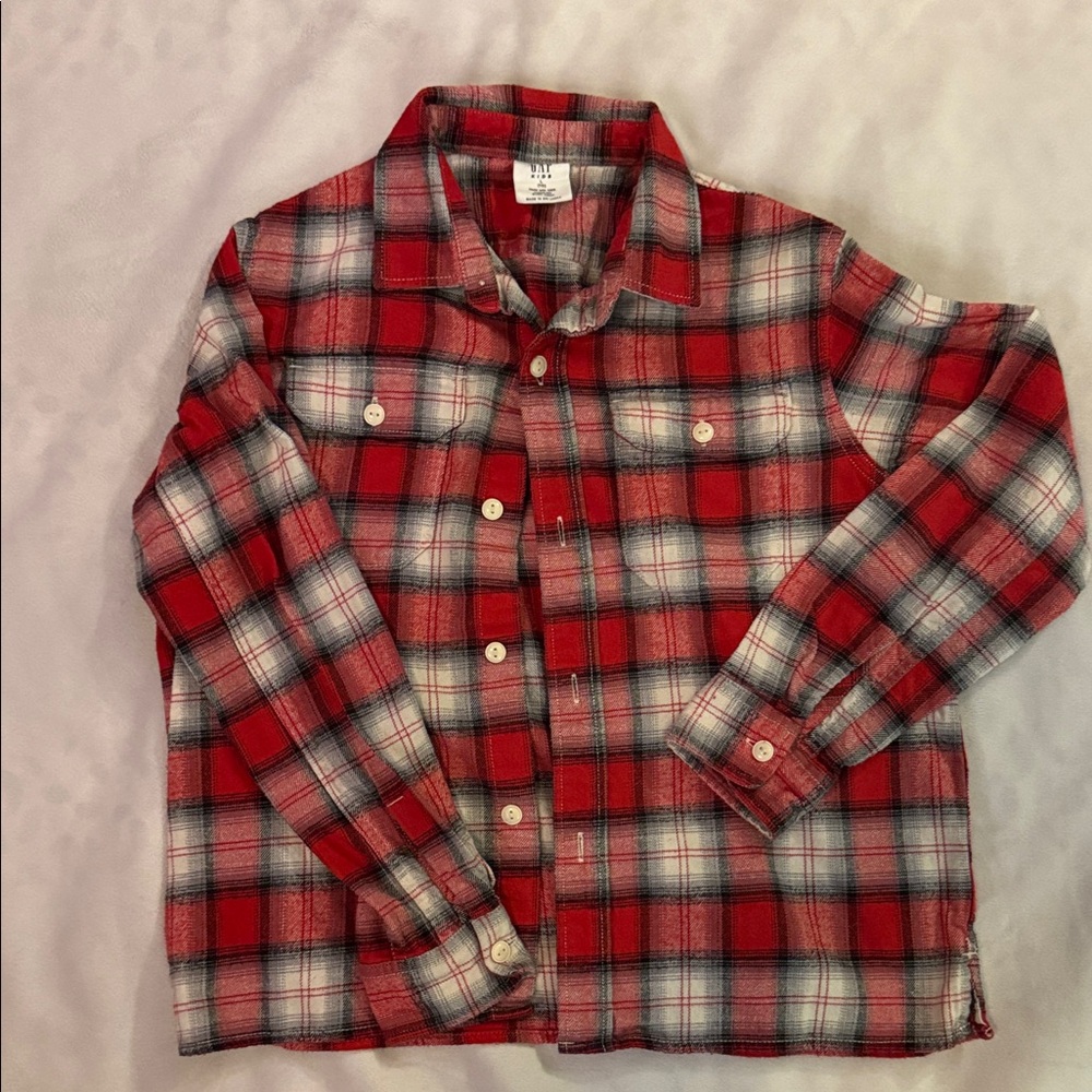 GAP Red Plaid Kids Flannel Button Down Shirt